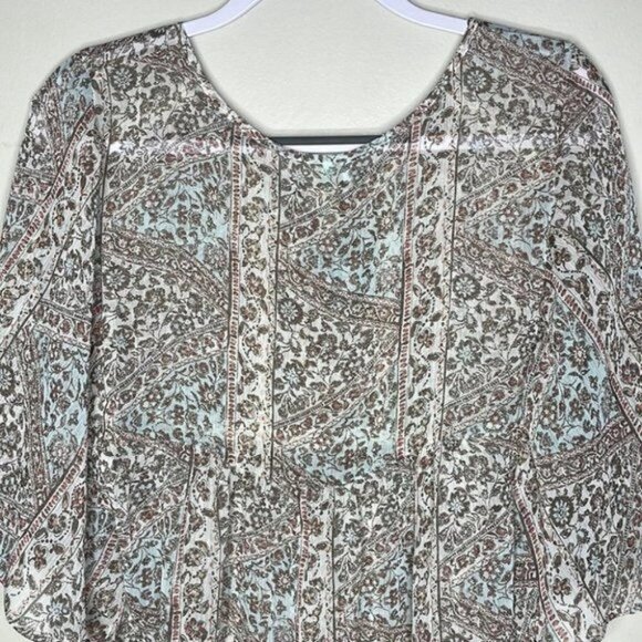 Maurices M White Pastel Ditzy Floral Sheer Boho Lightweight Flowy Peasant Blouse - Picture 10 of 12